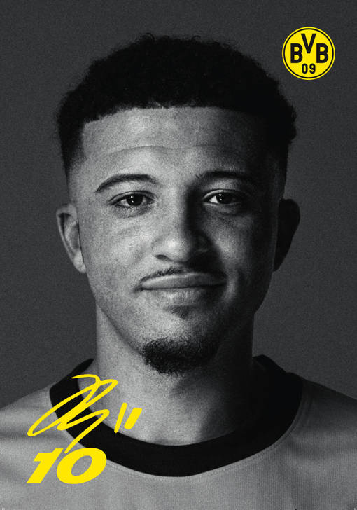 Autogrammbild Vorderseite von Jadon Sancho, Mittelfeldspieler von Borussia Dortmund zur Saison 2023/2024