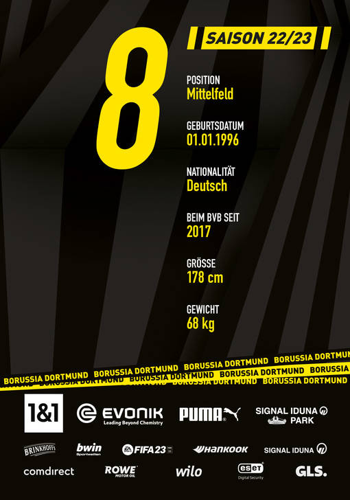 Autogrammbild Rückseite von Mahmoud Dahoud, Mittelfeldspieler von Borussia Dortmund zur Saison 2022/2023