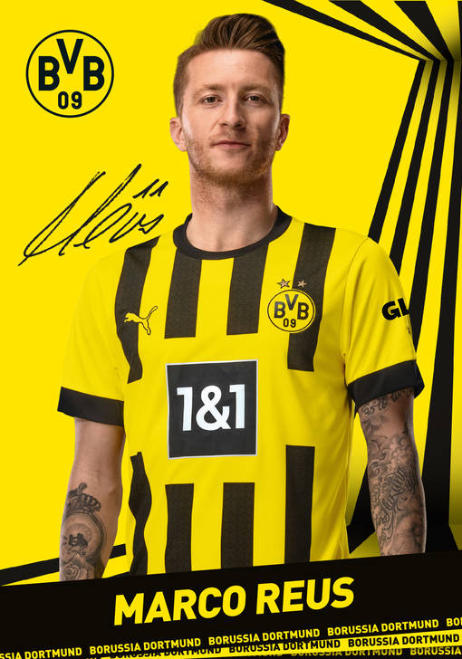 Autogrammkarte von Marco Reus, Stürmer von Borussia Dortmund zur Saison 2022/2023