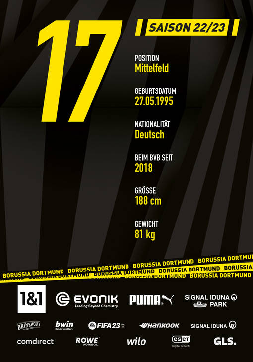 Autogrammbild Rückseite von Marius Wolf Mittelfeldspieler von Borussia Dortmund zur Saison 2022/2023