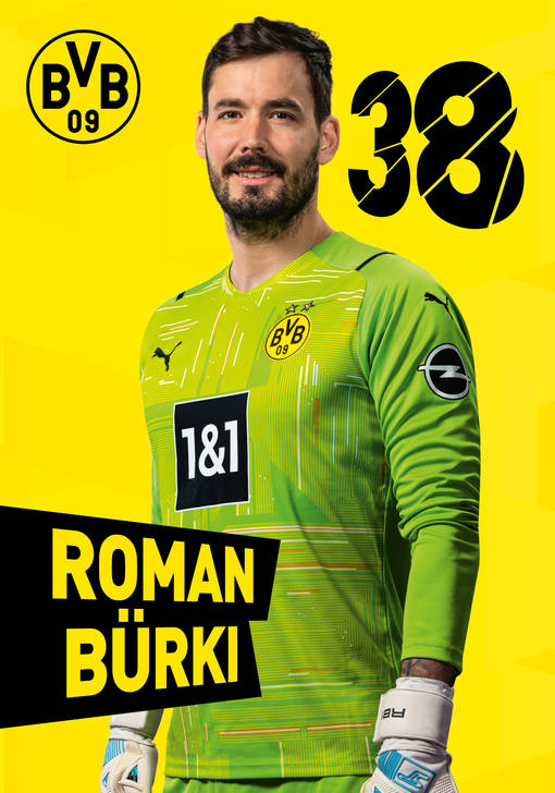 Autogrammbild Vorderseite von Roman Bürki, Torwart von Borussia Dortmund zur Saison 2021/2022